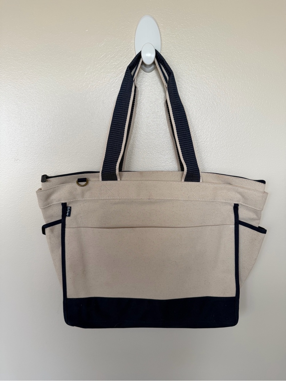 THIRTY-ONE Large Cream & Navy Canvas Tote Bag